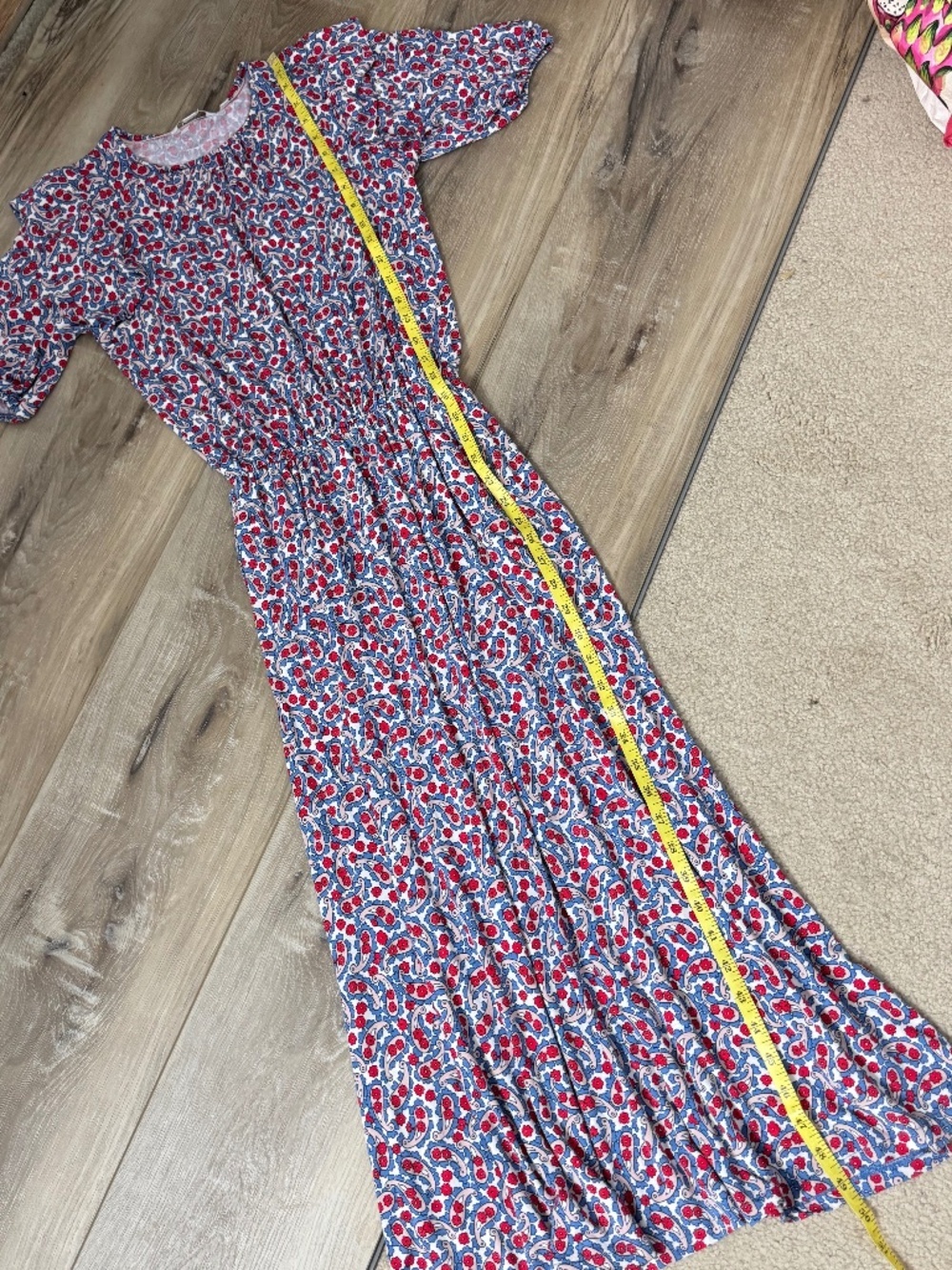 Boden Jersey Knit Midi Dress Ruffle Shoulder Paisley Floral All Over Print Sz 4 - Picture 15 of 16